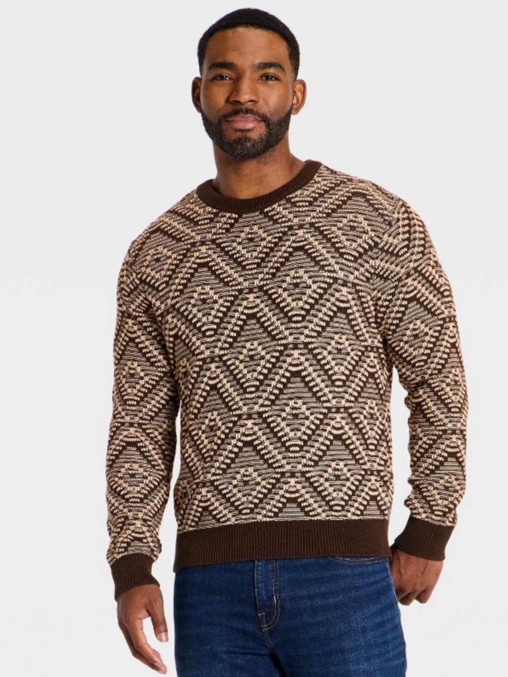 Men’s Goodfellow Men's Diamond Stitch Crewneck Sweater  Brown